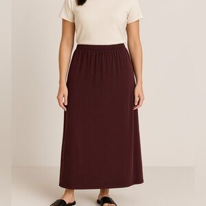 Citiknits Women's 1X Brown Maxi Skirt Elastic Waist Acetate Slinky Flowy Stretch